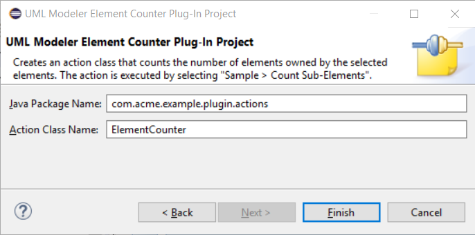 New Plug-in Projects Wizard, UML Modeler Element Counter Plug-in Project Page