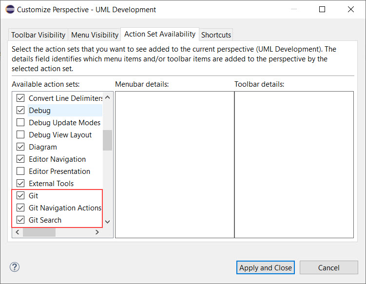 Customize Perspective Dialog