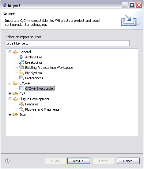 Import dialog